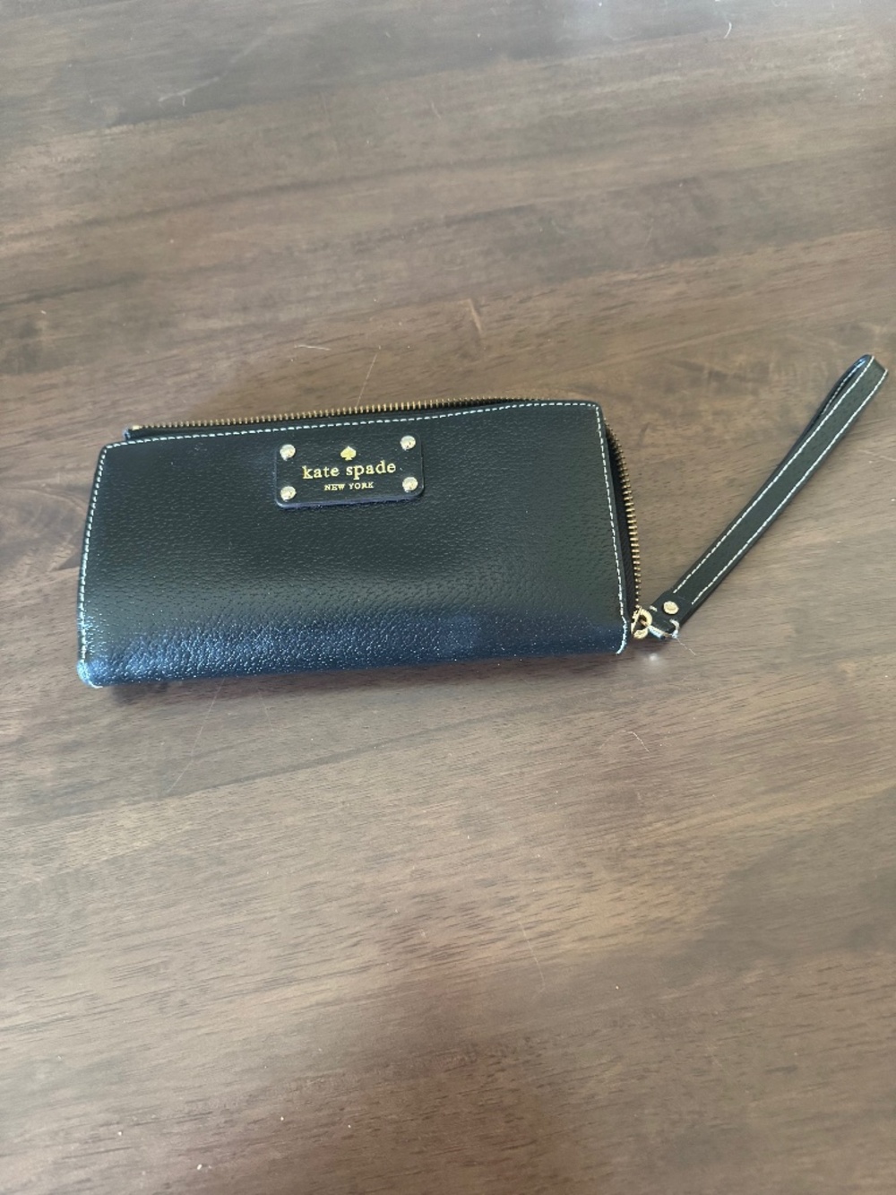 Kate Spade Black Pebbled Leather Zip Around Wristlet Wallet